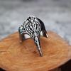 Retro Flame Emblem Odin Crow Ring For Men Zinc Alloy Color Punk Gothic Adjustable Ring Handmade Biker Zircon Accessories Man Gift