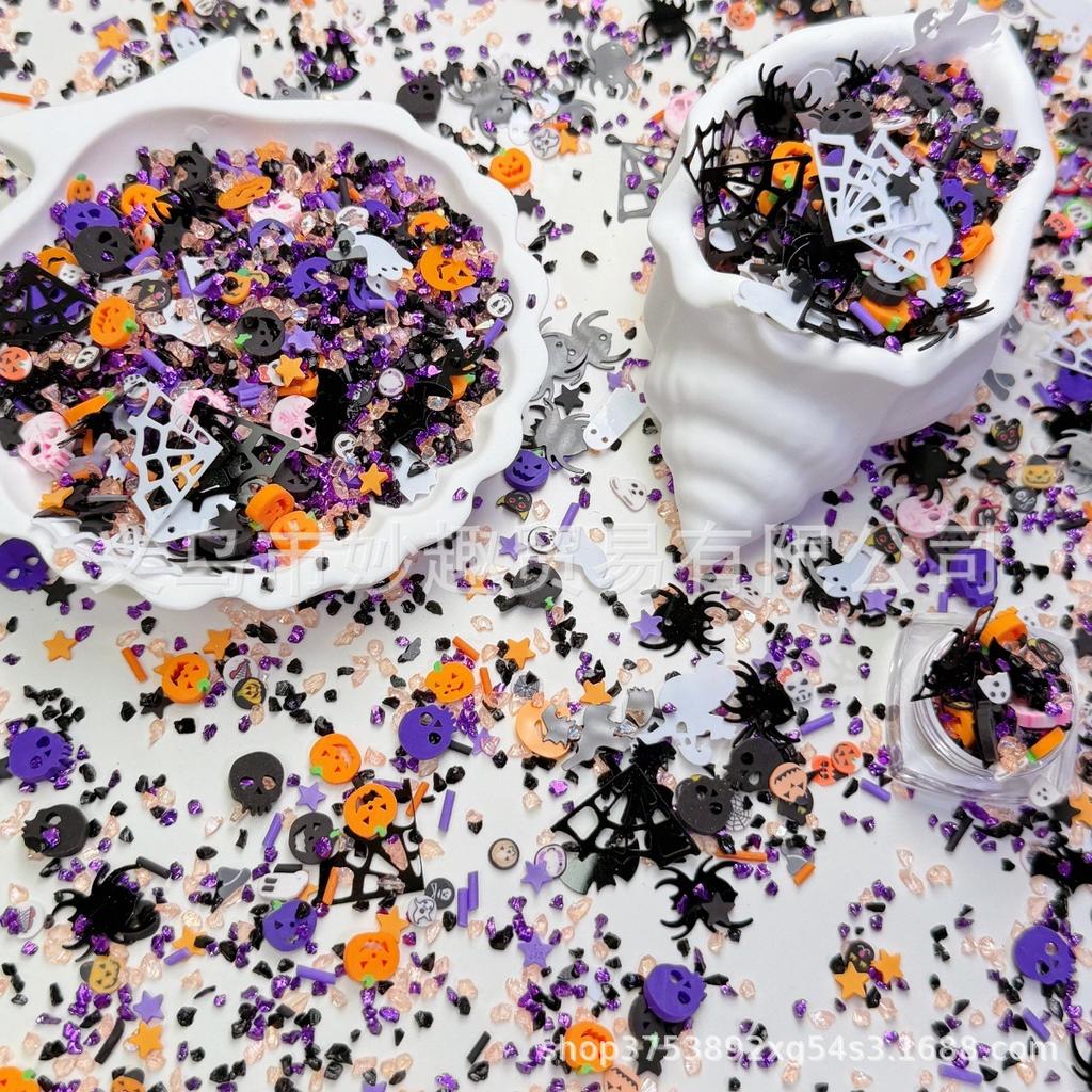 Halloween Party Soft Pottery Diy Handmade Ghost Spider Web Sequins Skull Ghost Head Holiday Decoration Accessories