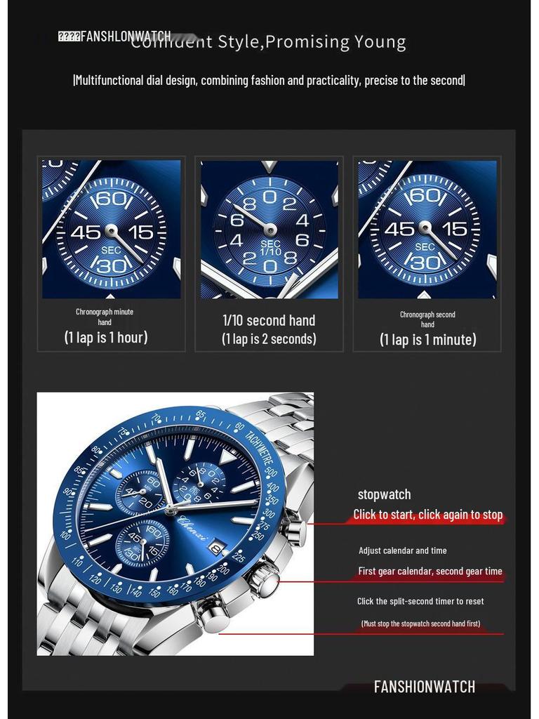 CHENXI Men's Multifunctional Sports Chronograph with Luminous Steel Band - Quartz Watch