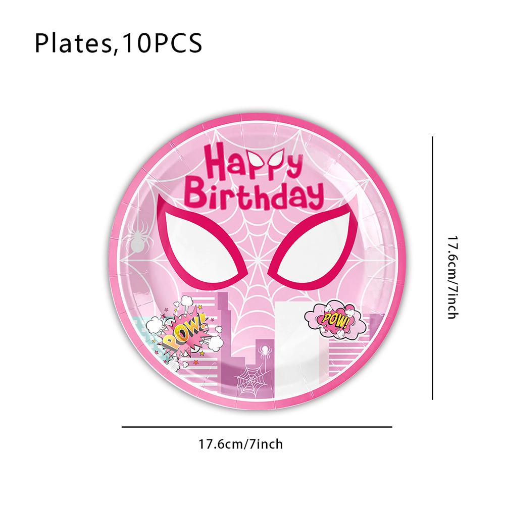51Pcs Pink Spider Party Supplies Tableware Set w/ Tablecloth Plates Cups Napkins
