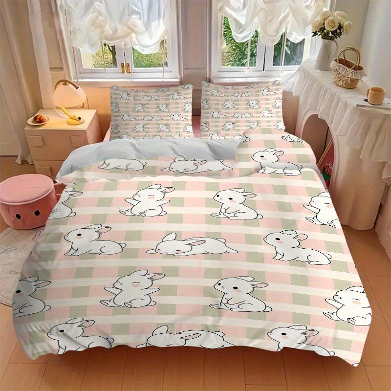 3pcs Animal-themed Bunny Rabbit Soft and Comfortable Breathability, Bedding Set, Machine Washable, Suitable for All Seasons158