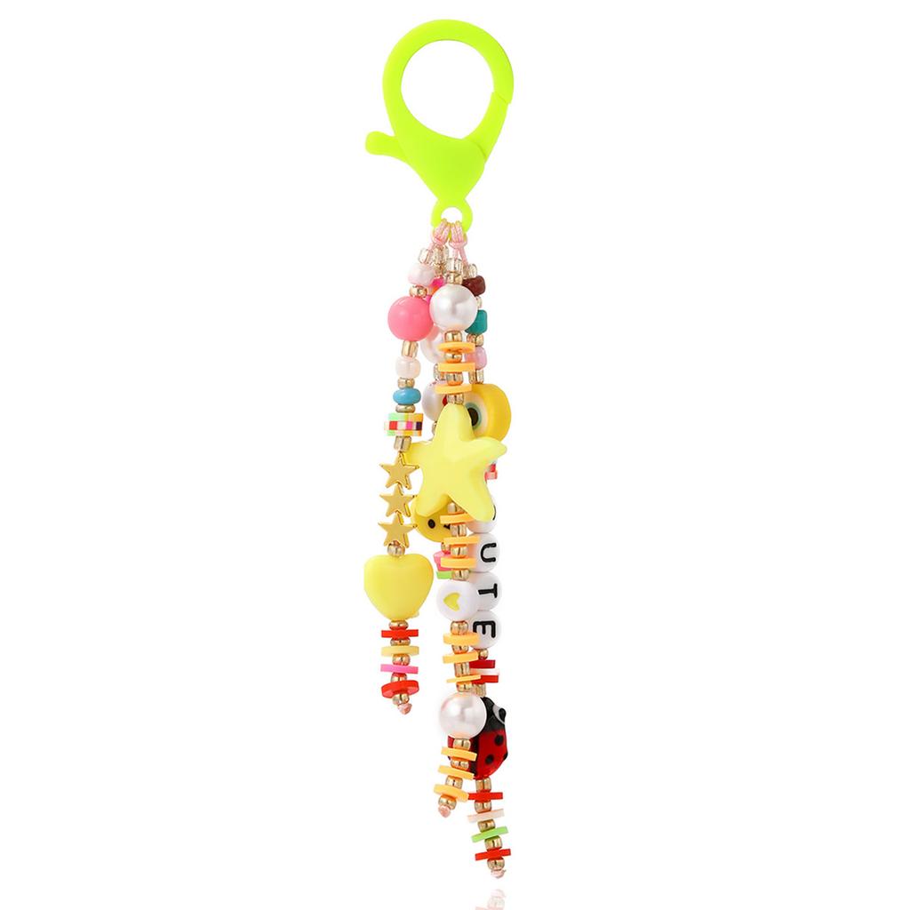 Colorful Bead Keychain Charm for Kids and Students School Bag Pendant Smiling Face and LOVE Letter Beaded Keychain