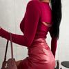 Новая ранняя осень Простой стиль Однотонный тонкий сексуальный длинный рукав модная горячая девушка Продвинутая женская одежда