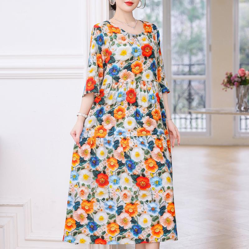 Большие размеры Повседневные женские платья Летняя винтажная одежда с короткими рукавами Элегантное длинное платье