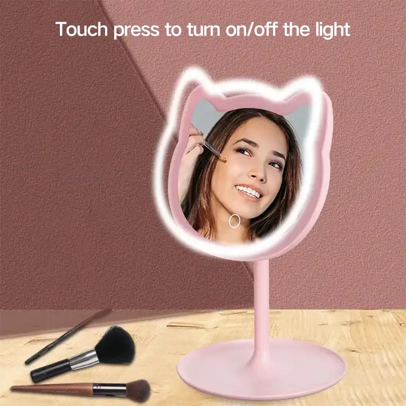 Настольное зеркало с подсветкой для макияжа с изображением кота, портативное модное мини-электрическое косметическое зеркало для личного и домашнего использования