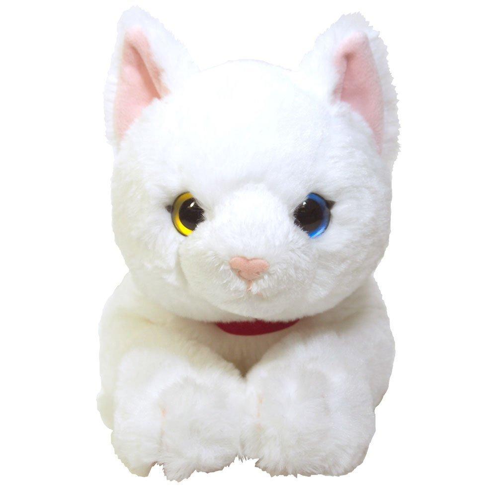 Плюшевая игрушка-кошка на колено, Белая, Разноцветные глаза, Средний размер, P-1832