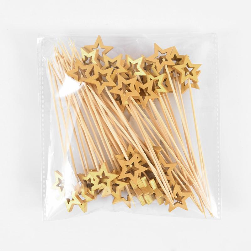 50 шт. Звездные одноразовые бамбуковые шпажки для еды, коктейльные пики, вилки для фруктов для шведского стола, палочки, рождественская вечеринка, день рождения, свадебный декор
