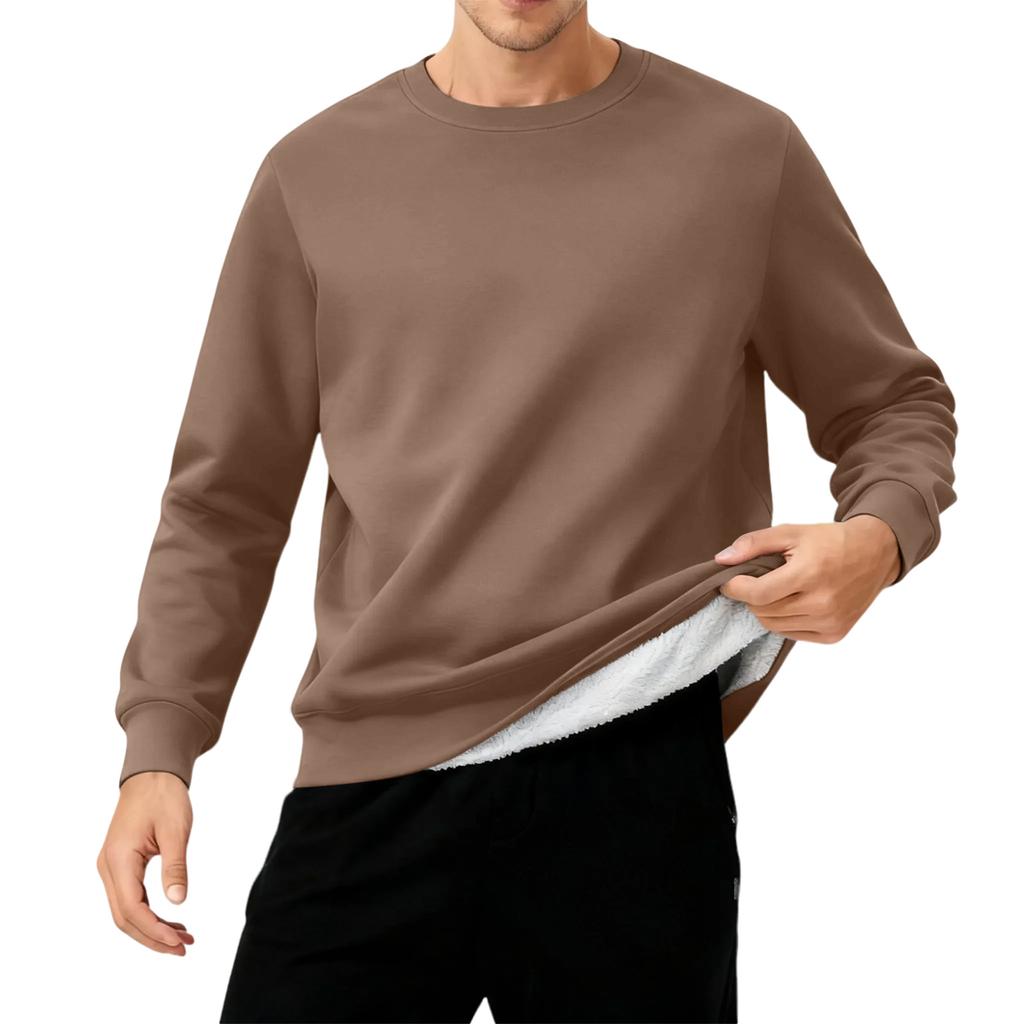 Men's Round Neck Fleece-Lined Thick Solid Color Sweatshirt