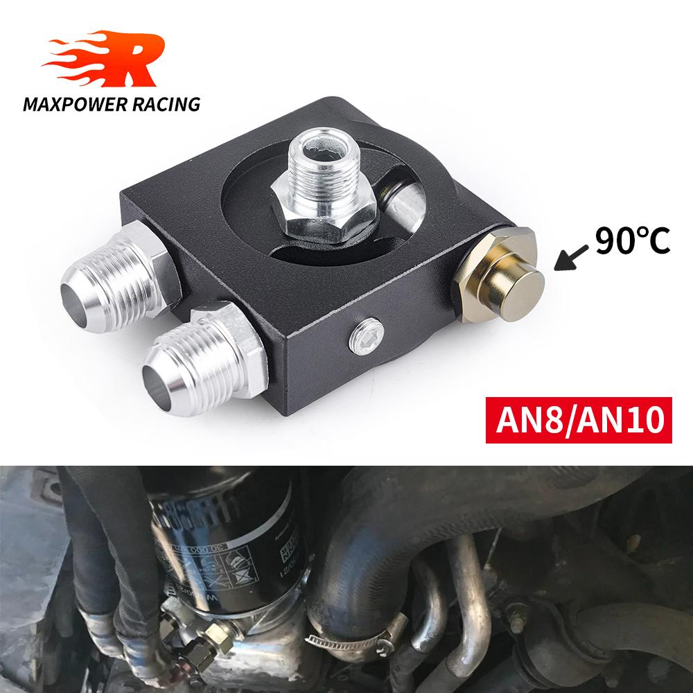Universal Square Oil Cooler Filter Sandwich Plate+ 90℃ Thermostat 3/4" 16-UNF With AN8/AN10 Oil Filter Sandwich Adapter Aluminum