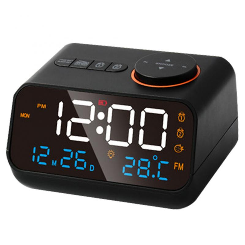 Multifunktionaler LED-Wecker mit Radio und FM, Wiederaufladbar, Schwarz