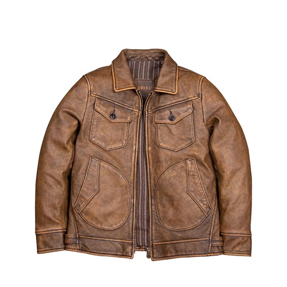 Мужская кожаная куртка китайского размера из мягкой натуральной коровьей кожи, винтажная, весна-осень