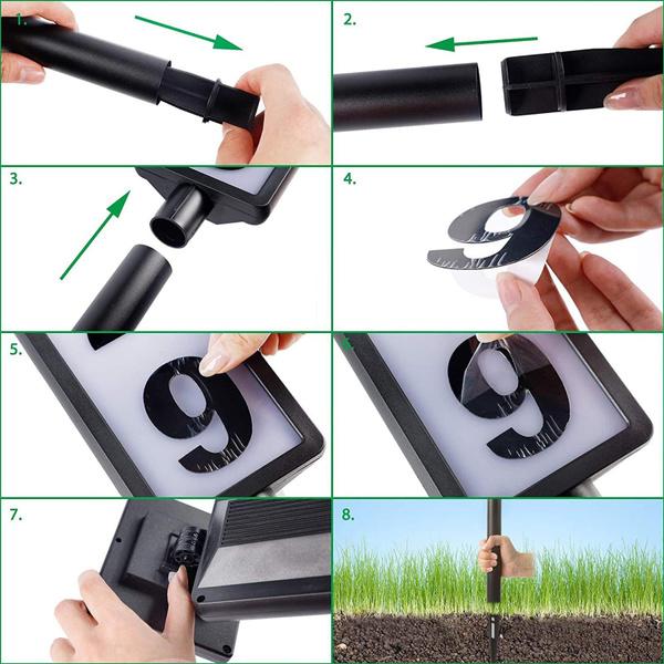 Солнечный номер дома, световой адрес дома, цифровой световой знак с заземляющей вилкой, водонепроницаемый свет для дома (белый свет + теплый свет)