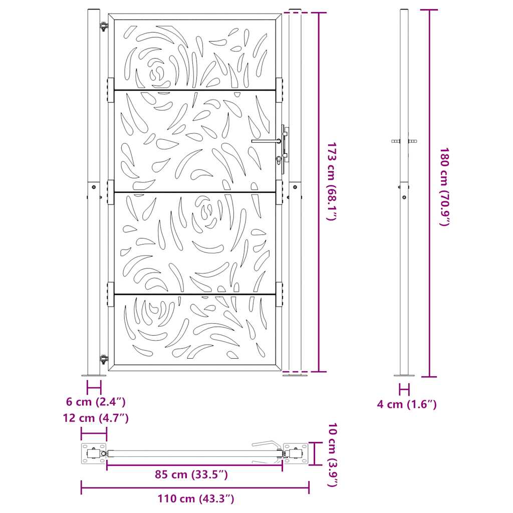 Garden Gate Black 100 x 175 cm Steel Flame Design