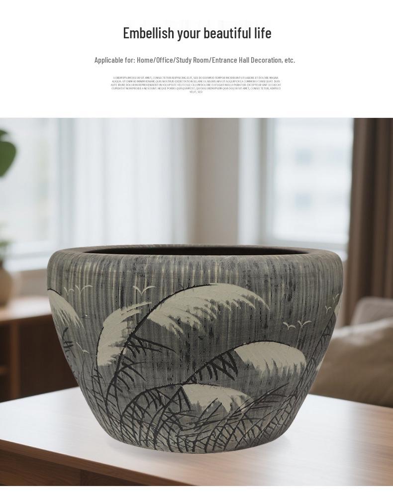 Jingdezhen Retro Goldfish Bowl: Large Ceramic Fish Tank with Water Lily and Lotus Design for Balcony or Courtyard