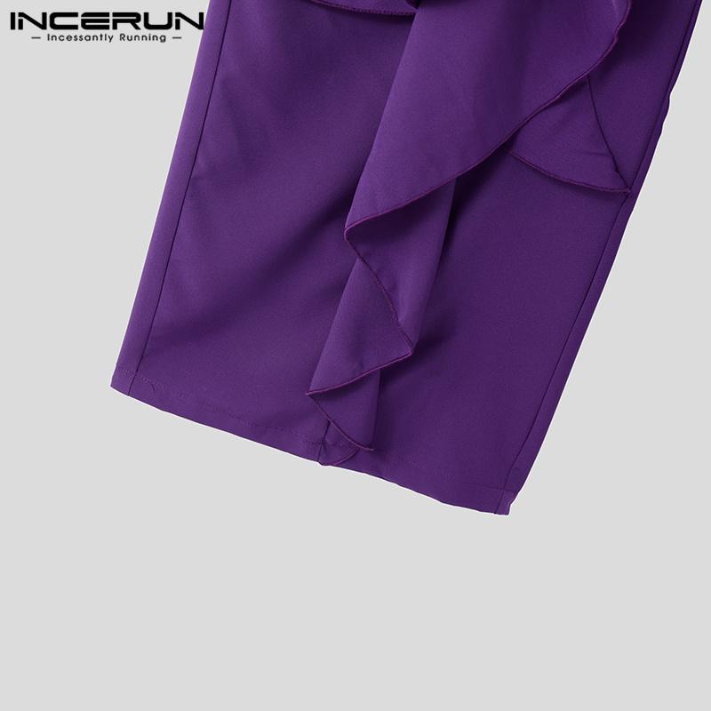 INCERUN Men High Waist Ruffled Layers Trousers Zipper Up Casual Long Pants