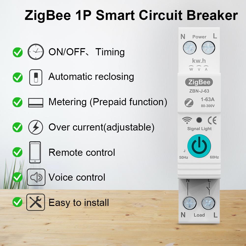 Умный автоматический выключатель TUYA ZigBee с регулировкой по перегрузке и дистанционно управляемым счетчиком электроэнергии для умного дома