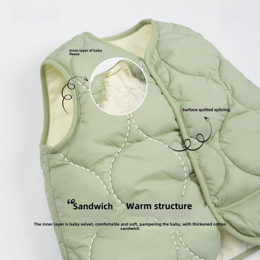 Cozy Quilted Baby Vest - Thick, Warm, Plus Velvet Outerwear for Spring & Autumn