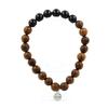 Stones and Minerals. Wooden Beads Bracelet + 8 Mm Brazilian Schorl Tourmaline. Made In France.