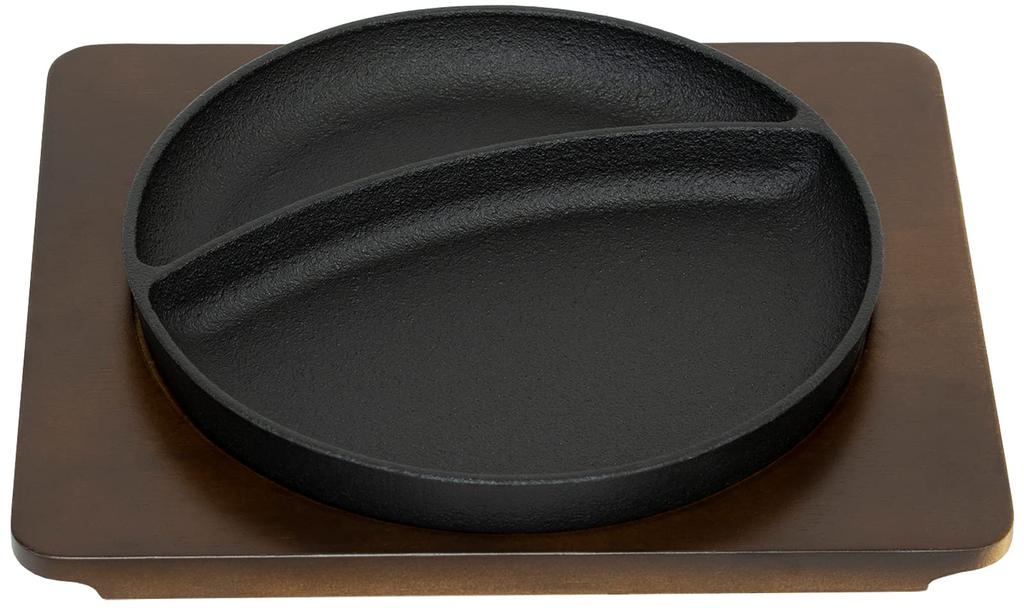 Ikenaga Iron Works Iron Lunch Plate with Wooden Base, IH Compatible, Made in Japan, Item No. 11428