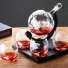 Creative Globe Decanter Set with Lead-free Carafe Exquisite Wood-stand and 2 Whisky Glasses Whiskey Decanter Globe Grade Gift