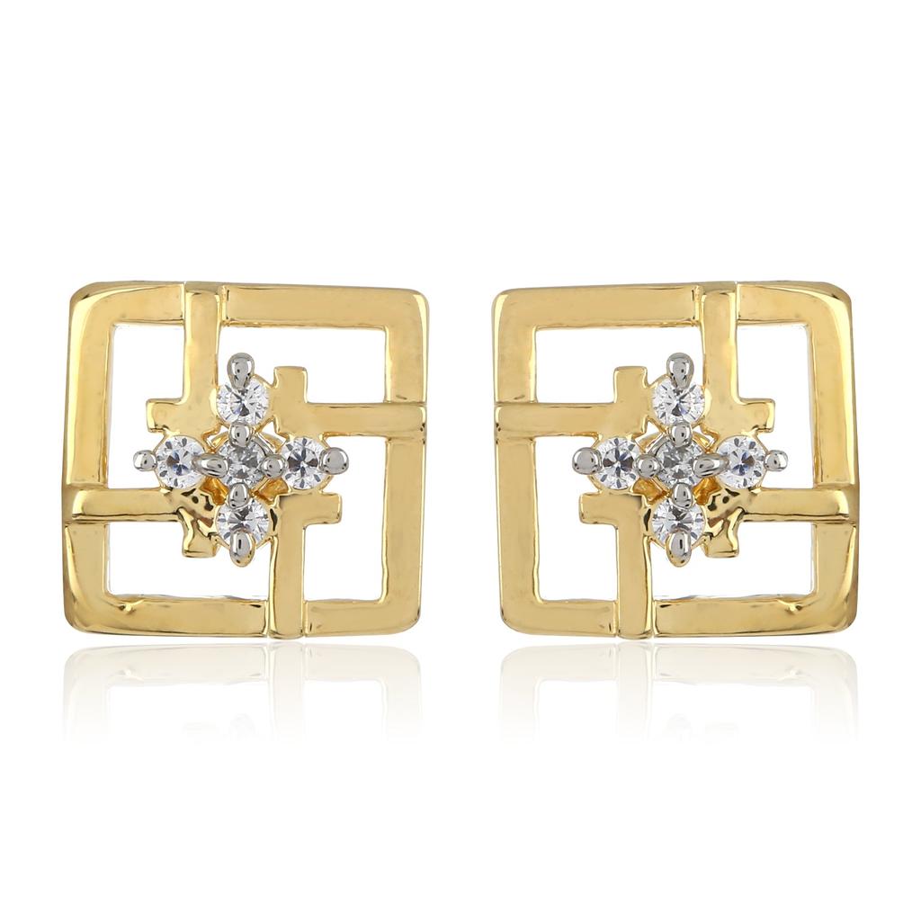Позолоченные серьги-гвоздики Estele квадратной формы с камнями AD для женщин