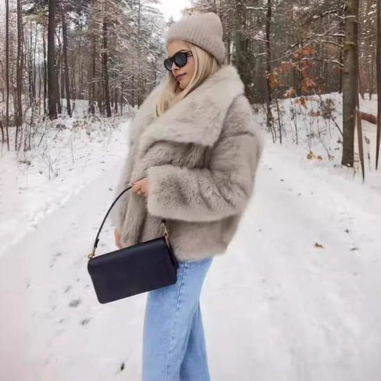 Женское пушистое пальто из искусственного меха, повседневная пушистая куртка с длинным рукавом и лацканами, зимняя меховая куртка с открытой передней частью, короткое пальто