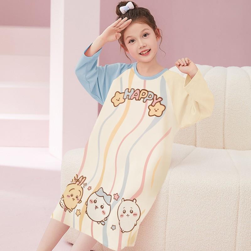 Girls Cotton Long Sleeve Pajama Set Cartoon Print Sleepwear Winter Home Wear