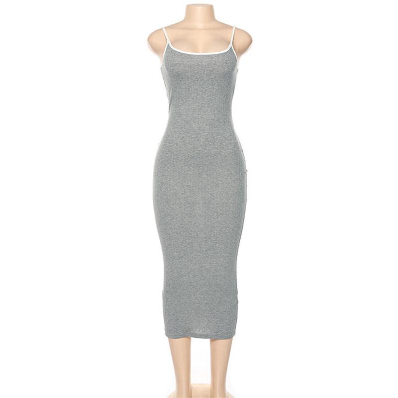 Women Spring Summer Spaghetti Strap Solid Color Slim Long Knitted Dress Ladies Sling Backless Party Dress