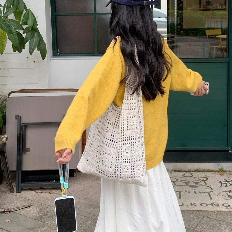 Simple Crochet Tote Bags Fashion Hollow Knitted Women's Bags Casual Female Shoulder Bags Ladies Shopping Top-Handle