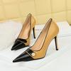 Retro European and American Style High Heels Slim Heels Ultra-high Heels Shallow Mouthed Pointed Pearls and Contrasting Pointed Women's Singles Shoes