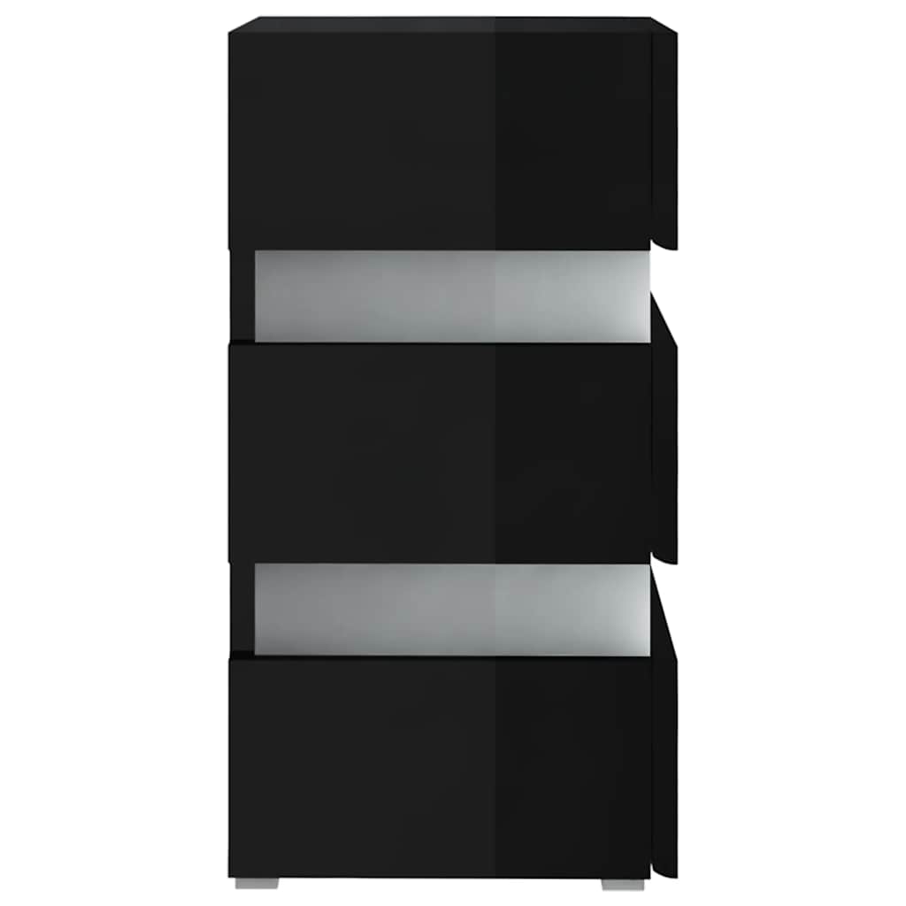 Szafka Nocna Z Led, Wysoki Połysk, Czarna, 45X35X67 Cm