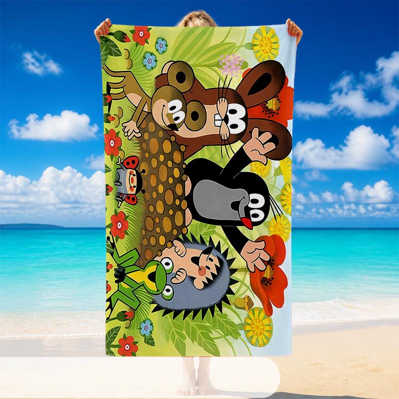 Quick Dry Beach Towel Krtek Pattern, Lightweight Absorbent Towel for Pool Beach Vacation Use