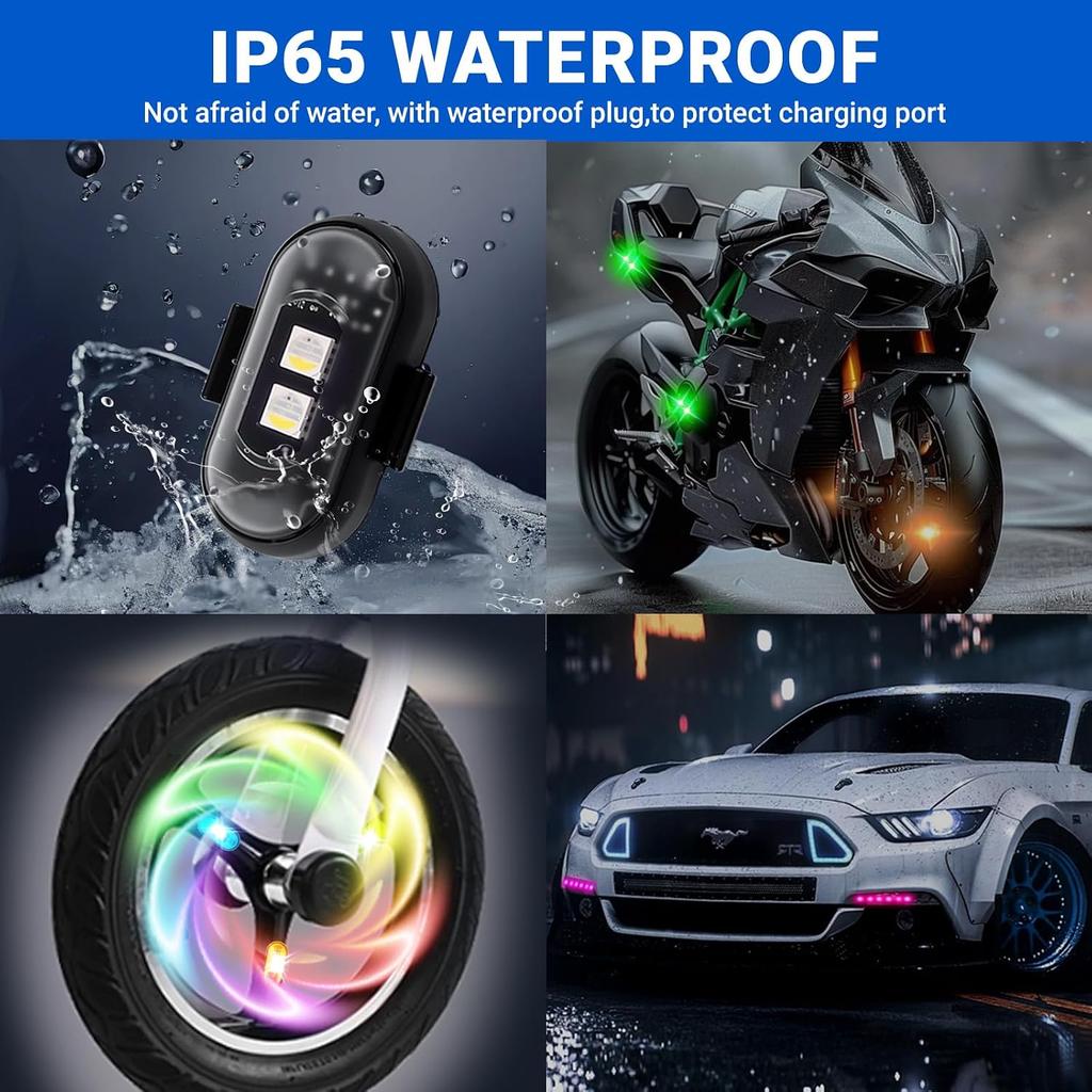 Wireless LED Strobe Lights 4 Pack IP65 Waterproof | Remote Controlled Emergency Warning Lights with 8 Colors and 10 Flash Modes for Cars,