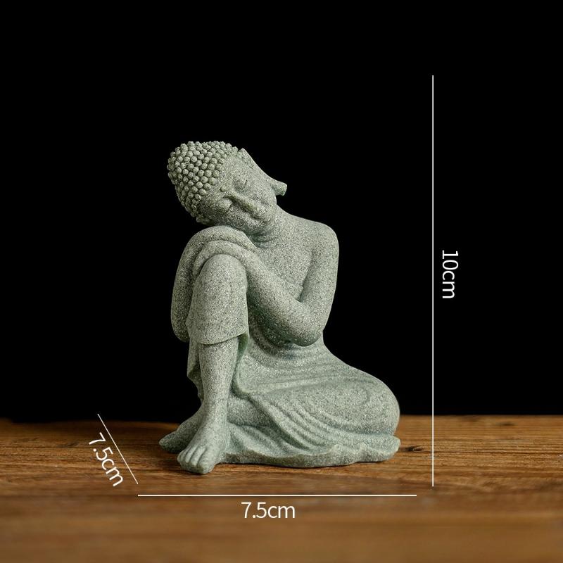 Mini Thai Green Sandstone Figurine; Buddha Desk Decor for Office Zen Ambiance
