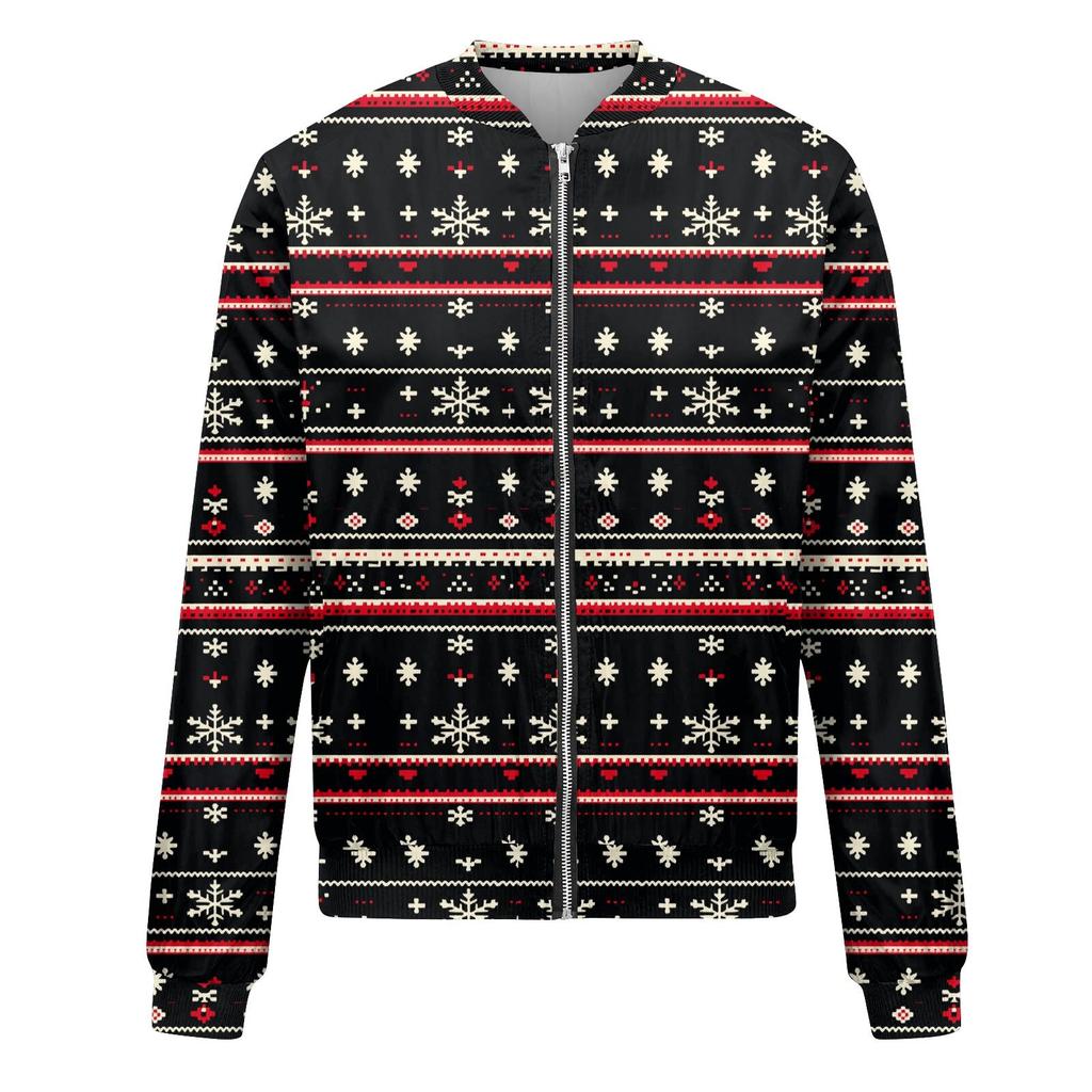 Женская легкая короткая куртка с длинными рукавами на молнии с принтом, повседневная стеганая куртка с карманами, рождественская