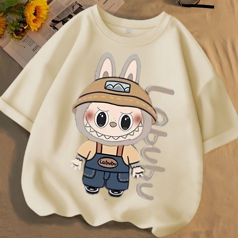 Одежда для родителей и детей с 3D-принтом Labubu, женская футболка, детская футболка, забавный аниме-мультяшный принт, топ с коротким рукавом, 100-160, S-6XL