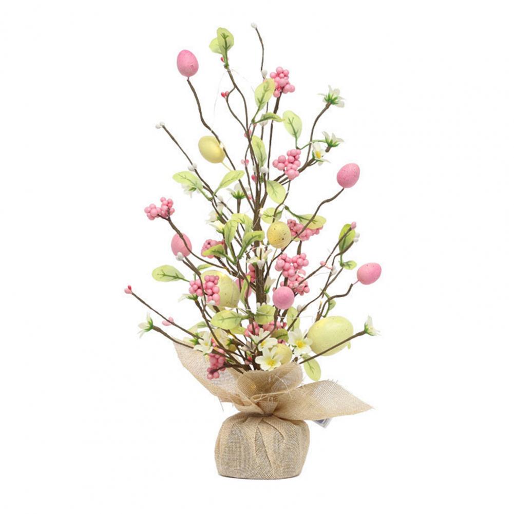Pre-lit Easter Egg Tree With Burlap Base Battery Powered Easter Birch Tree LED Light Tabletop Centerpiece For Home Party Decor