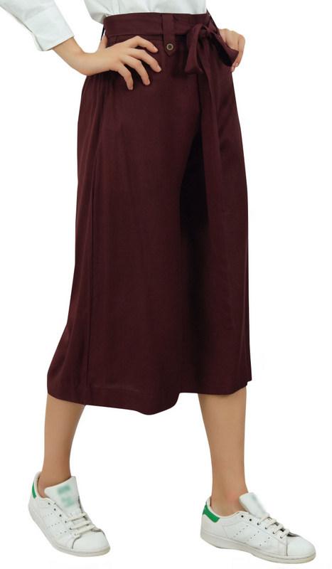 Bimba Женские брюки-капри из искусственного шелка с широкими штанинами, повседневные летние брюки с резинкой сзади и поясом, черные -