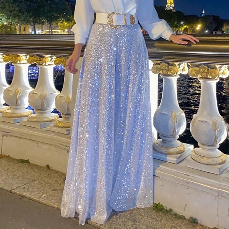 Высококачественная однотонная модная рубашка с v-образным вырезом и длинными рукавами, широкий брючный комбинезон с пайетками