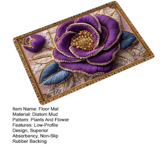 Коврик для пола Нескользящая резиновая основа Впитывающий Быстросохнущий Коврик для ванной комнаты Ретро стиль 3D цветочный узор Кухня Душ Прачечная Дверной коврик