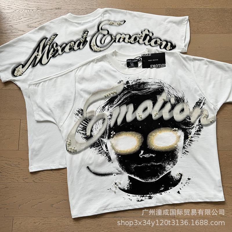 Unisex Oversized Streetwear Tee With Glitter Letter Print Breathable Cotton Blend Casual Top