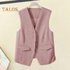Женский костюм Жилет Однобортный V-образный вырез без рукавов Декоративные карманы Кардиган Сплошной цвет Формальный деловой стиль Повседневная офисная одежда Жилет Весна