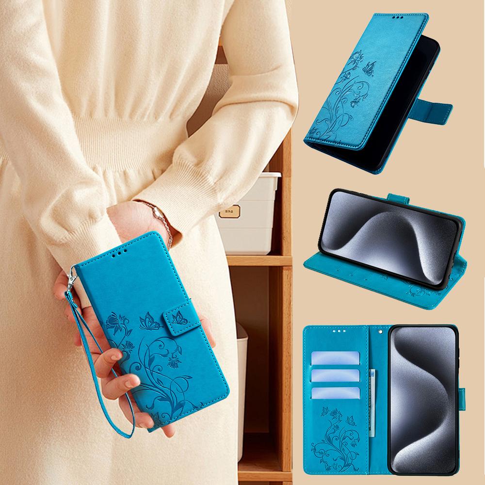 For OnePlus 11 5G Case Butterfly Flower Imprinted PU Leather Flip Phone Cover with 3 Card Slot