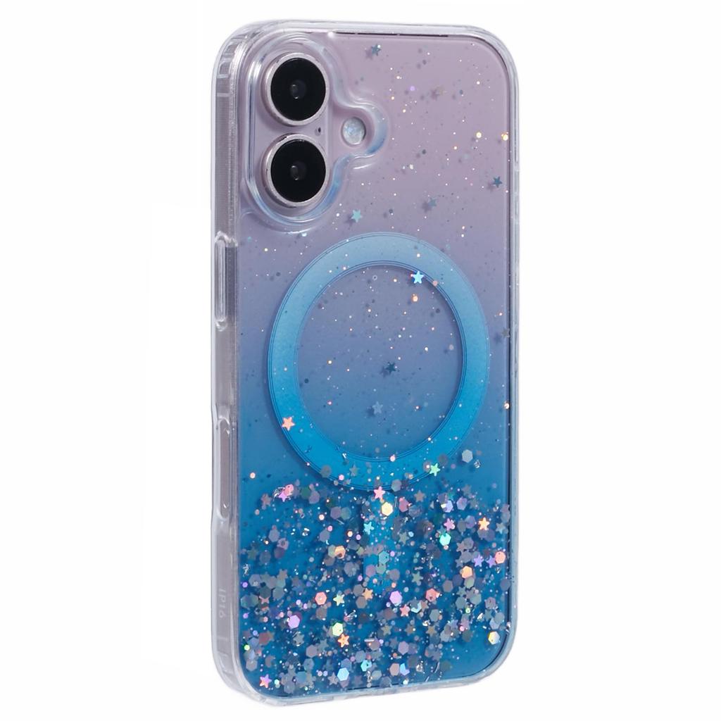 For iPhone 16 Case Compatible with MagSafe Sparkle Epoxy TPU+Acrylic Phone Cover - Green