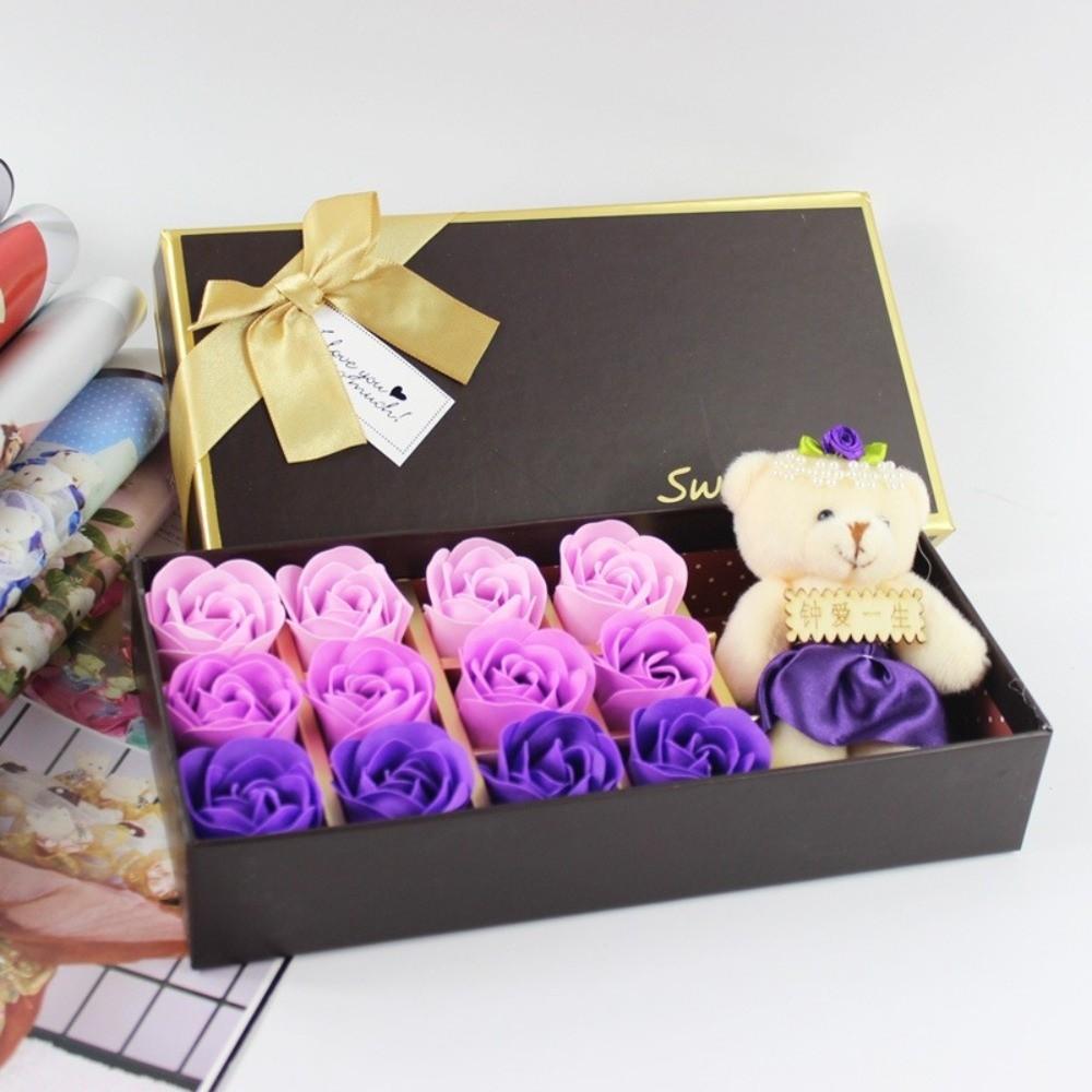 Pink Color Soap Flower Bear 12 Bouquet Romantic Bear Rose Flower Plush Bear Romantic Occasion