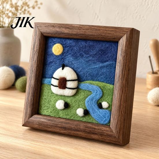 Poke Art Kit with Wooden Frame Steppe Scenery Frame, DIY Grassland Landscape Handmade Wool Painting Set Punch Needle Craft Set, Framed Picture