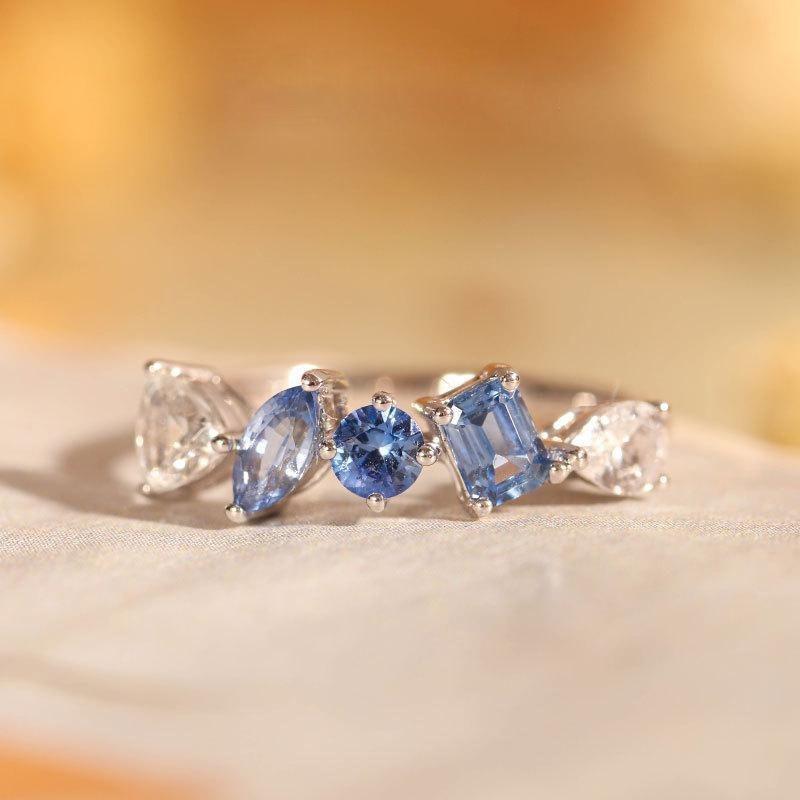 Легкая роскошь градиент морской синий кристалл нерегулярные кольца для женщин новые идеи высокое качество простые капли ветра ювелирные изделия