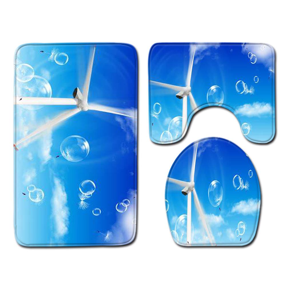 Small Fresh Toilet Three-Piece Floor Mat Bathroom Absorbent Non-Slip Carpet Door Mat