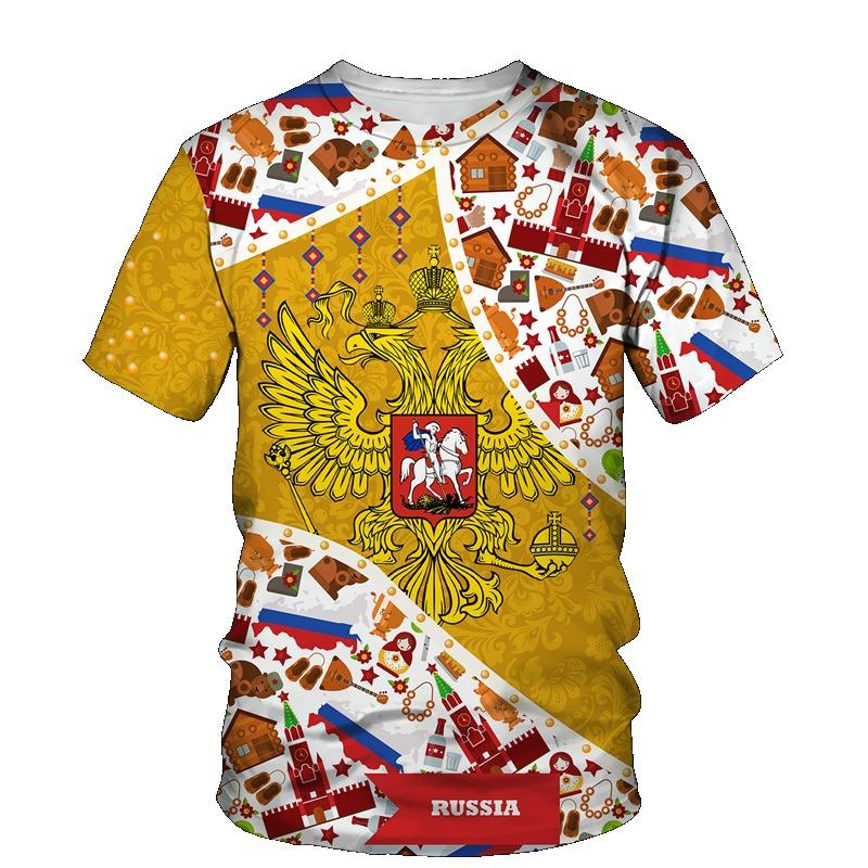 Russia Men's T-shirts Casual Loose Round Neck Russian Flag Short Sleeved Tops Tees Men's Clothing Oversized T-shirt Streetwear
