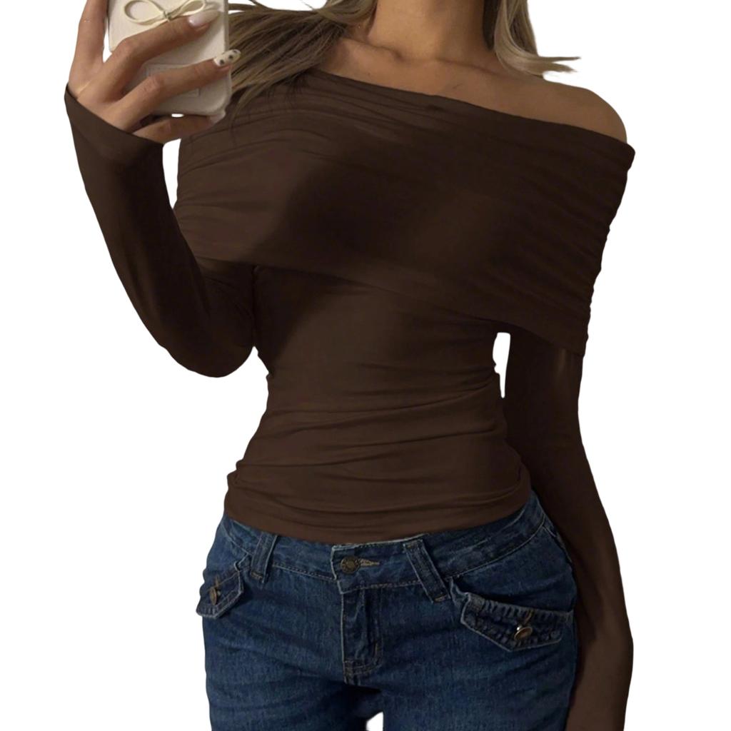 Весенний топ на одно плечо, универсальный, женственный, модный, облегающий, с длинным рукавом